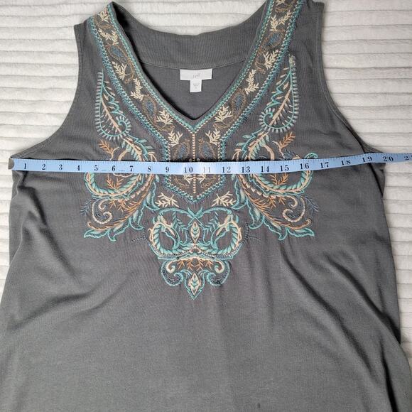 J.Jill Women’s M Green Embroidered Sleeveless Dress Cotton Tencel Boho Artsy - Picture 6 of 8